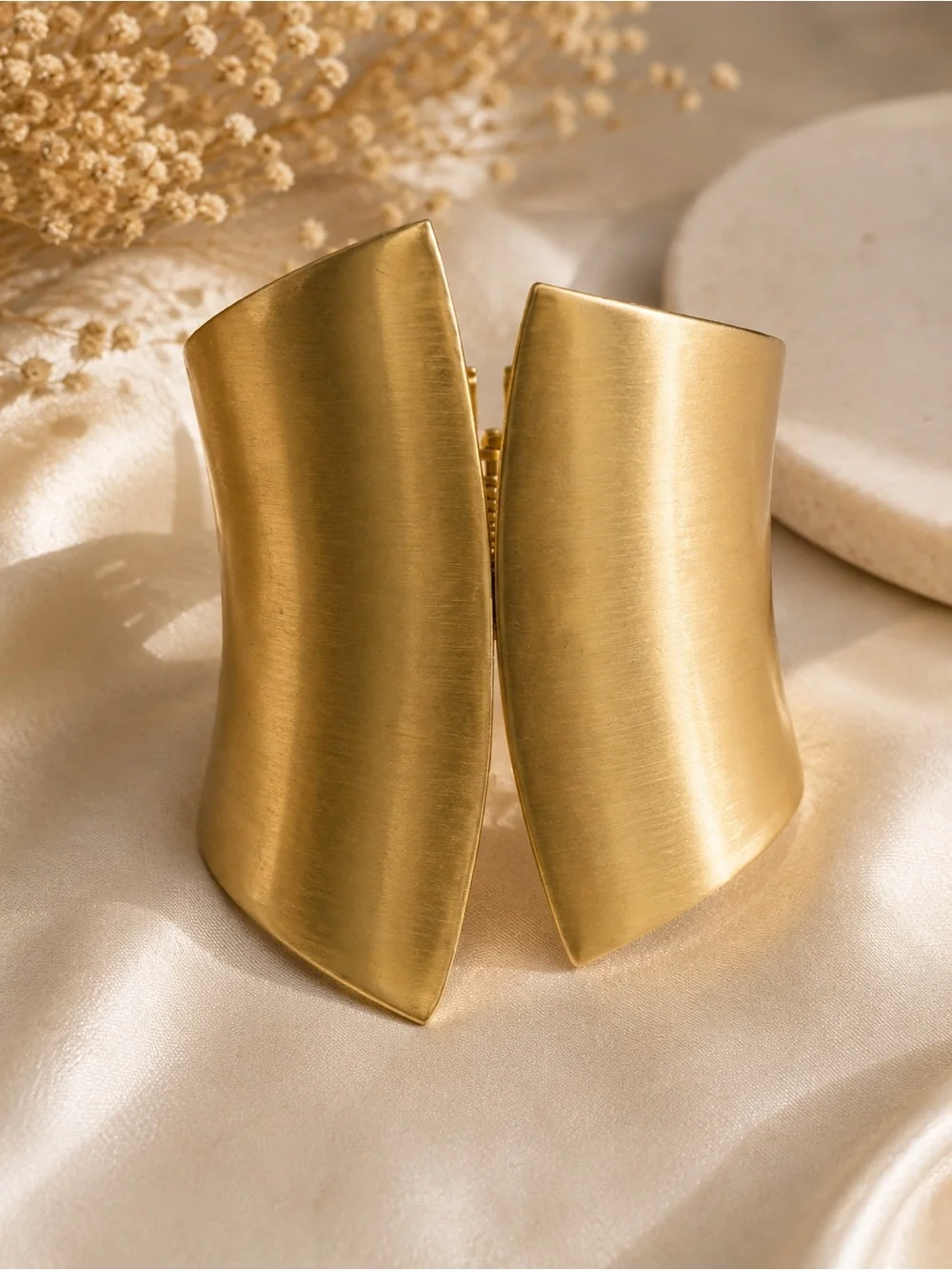Gold Metal Asymmetrical Cuff Bracelet Hinged Closure
